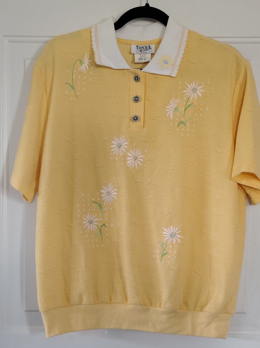 Teddi Pale Yellow Knit Polo with White Trim